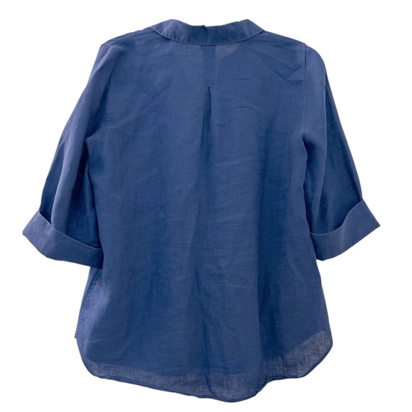 CHICO’S linen button down shirt, 3/4 sleeves, royal blue oversized sz small - Picture 2 of 5